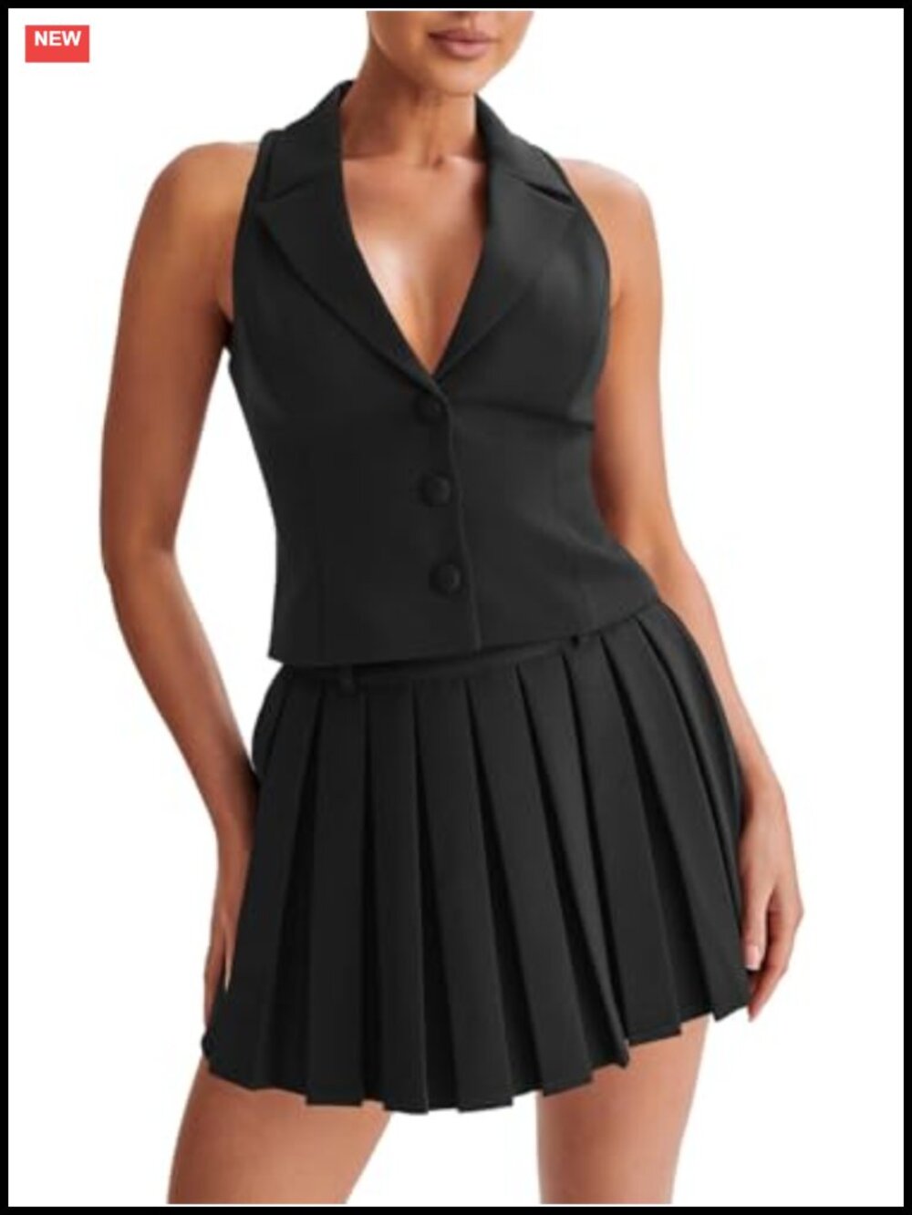 Women's 2-Piece Blazer Vest & Pleated Skirt Set